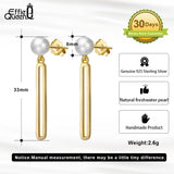 925 Silver Freshwater Pearl Rectangular Dangle Earrings GPE29