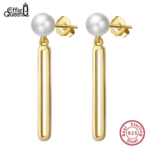 925 Silver Freshwater Pearl Rectangular Dangle Earrings GPE29