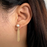 925 Silver Freshwater Pearl Rectangular Dangle Earrings GPE29