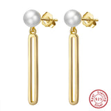 925 Silver Freshwater Pearl Rectangular Dangle Earrings GPE29