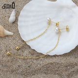 925 Silver Pearl Tassel Earrings Long Chain GPE42