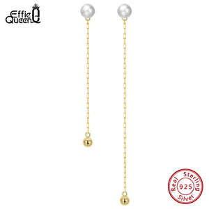 925 Silver Pearl Tassel Earrings Long Chain GPE42