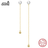 925 Silver Pearl Tassel Earrings Long Chain GPE42
