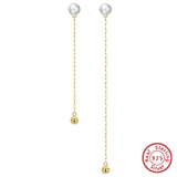 925 Silver Pearl Tassel Earrings Long Chain GPE42