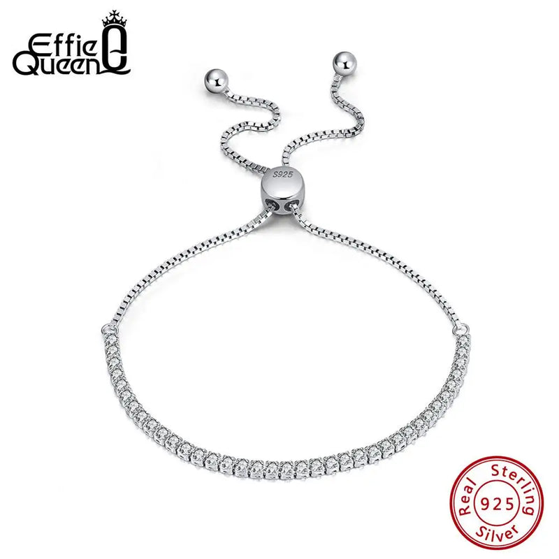925 Silver Adjustable Tennis Chain Bracelet Women Zirconia Jewelry SB149