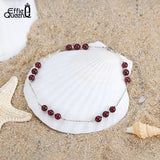 925 Sterling Silver Natural Garnet Chain Anklet for Women