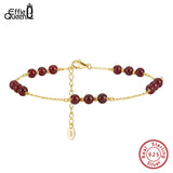 925 Sterling Silver Natural Garnet Chain Anklet for Women