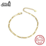 Classic Diamond-Cut Chain Ecliptic Anklet Real 925 Silver Delicate Adjustable