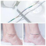 Classic Diamond-Cut Chain Ecliptic Anklet Real 925 Silver Delicate Adjustable