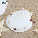 14K Garnet Beaded Ball Anklet for Women Adjustable Foot Chain Ankle Straps