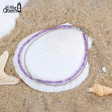 925 Silver Amethyst Ball Bead Anklets for Women Summer Beach Foot Chain SA45