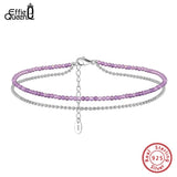 925 Silver Amethyst Ball Bead Anklets for Women Summer Beach Foot Chain SA45
