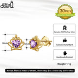 925 Silver Heart Gem Crown Stud Earrings Birthstone Jewelry