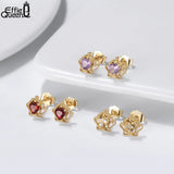 925 Silver Heart Gem Crown Stud Earrings Birthstone Jewelry