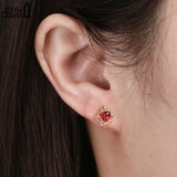 925 Silver Heart Gem Crown Stud Earrings Birthstone Jewelry