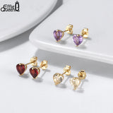 Heart Amethyst Gem 14K Plated Silver Stud Earrings