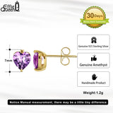 Heart Amethyst Gem 14K Plated Silver Stud Earrings