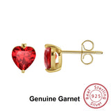 Heart Amethyst Gem 14K Plated Silver Stud Earrings