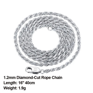 1.2mm 1.5mm 1.7mm Rope Chain Necklace 40-60cm 925 Silver Jewelry DSC29