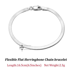 Italian 3mm Herringbone Chain Bracelet 925 Sterling Silver Hand Chain