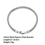 Italian 925 Sterling Silver 3.0mm Mesh Popcorn Chain Bracelet with Square Buckle