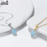 Aquamarine Gemstone Pendant Necklace 925 Sterling Silver 14K Plated Women Gift