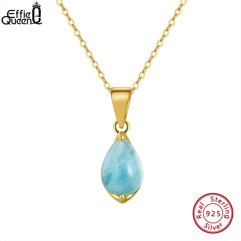 Aquamarine Gemstone Pendant Necklace 925 Sterling Silver 14K Plated Women Gift