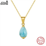 Aquamarine Gemstone Pendant Necklace 925 Sterling Silver 14K Plated Women Gift