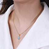 Aquamarine Gemstone Pendant Necklace 925 Sterling Silver 14K Plated Women Gift