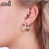 Small Round 19mm Silver Earrings Punk Stainless Steel Hoops for Men Women