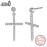 925 Silver Zircon Big Cross Drop Earrings for Women