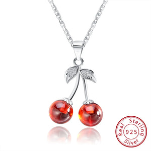 925 Silver Necklace Red CZ Stone Cherry Pendant Jewelry for Women
