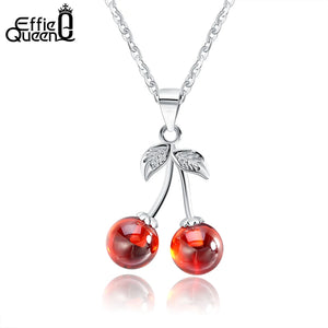 925 Silver Necklace Red CZ Stone Cherry Pendant Jewelry for Women