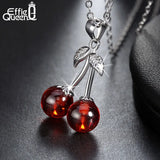 925 Silver Necklace Red CZ Stone Cherry Pendant Jewelry for Women