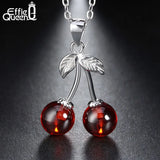 925 Silver Necklace Red CZ Stone Cherry Pendant Jewelry for Women