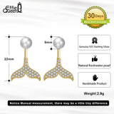 14K Plated Pearl Earrings with CZ Mermaid Tail for Anniversary