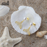 14K Plated Pearl Earrings with CZ Mermaid Tail for Anniversary