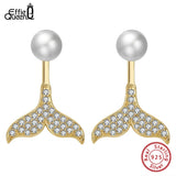 14K Plated Pearl Earrings with CZ Mermaid Tail for Anniversary