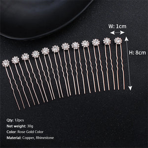 Crystal Flower Hair Pin Set Wedding Bridal Headpiece Rhinestone Jewelry