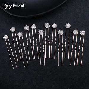 Crystal Flower Hair Pin Set Wedding Bridal Headpiece Rhinestone Jewelry