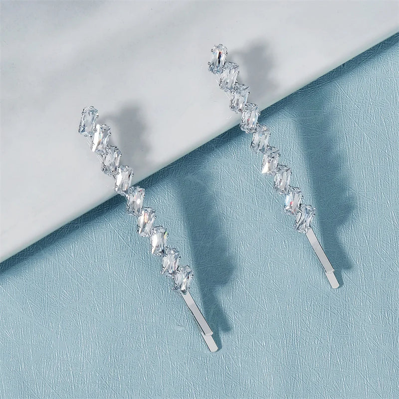 2Pcs CZ Hair Clips Crystal Hairpin Bridal Barrettes Wedding Accessories