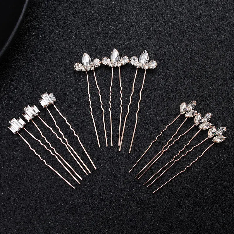 9pcs Rhinestone Wedding Hairpins Bridal Hair Accessories Crystal Jewelry Clip