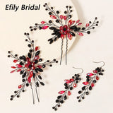 Efily Red Crystal Bridal Hair Accessories Wedding Bride Hairpins Set