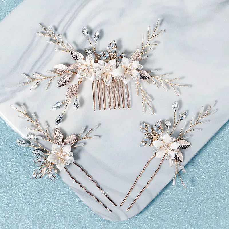Crystal Hair Combs Pins Set Wedding Hair Accessories