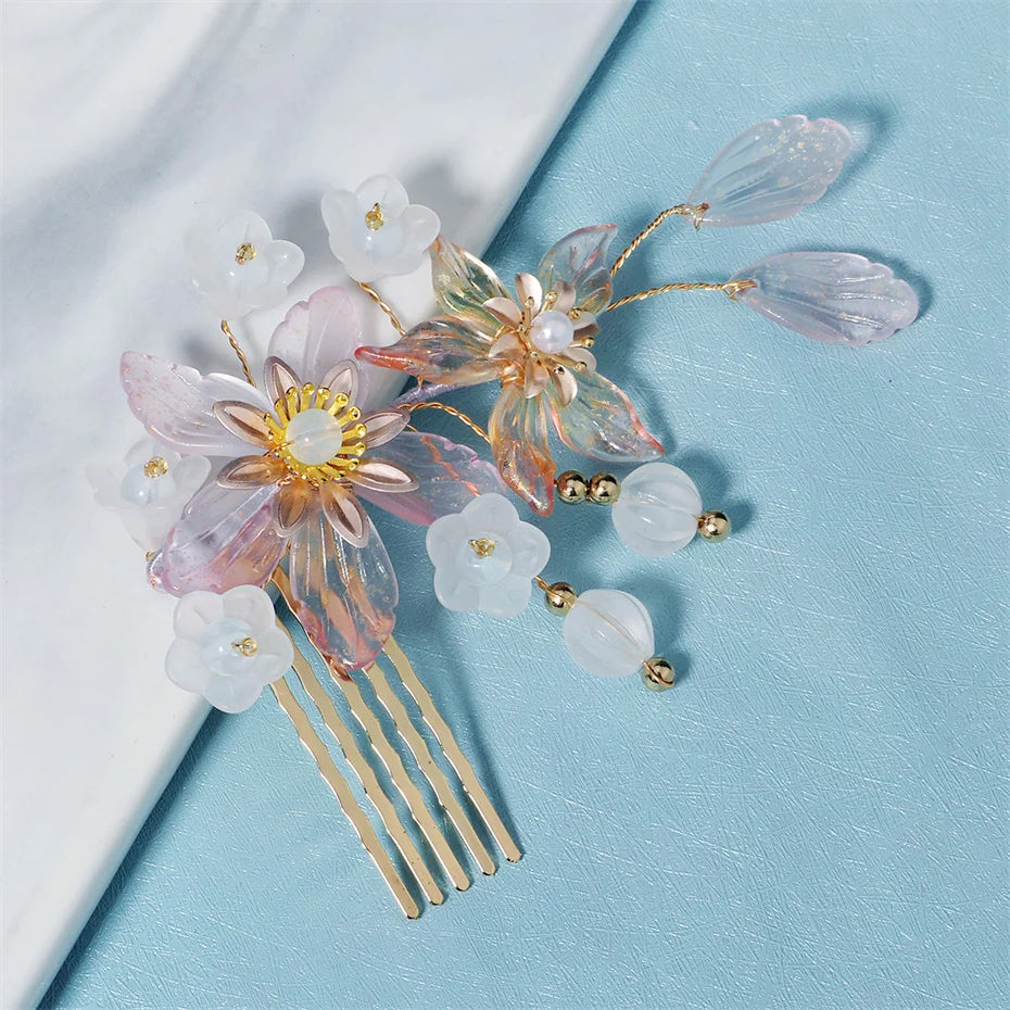 Vintage Chinese Hanfu Hairpins Flower Hair Combs Wedding Head Jewelry