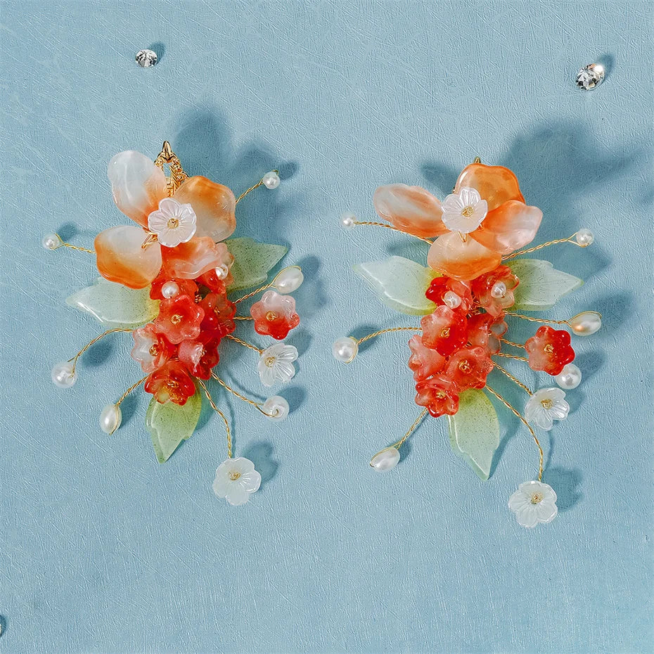 Vintage Chinese Hanfu Hairpins Flower Hair Combs Wedding Head Jewelry