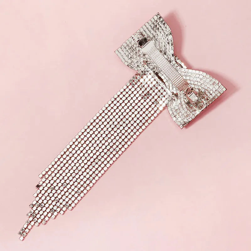Crystal Hair Clip Bow Wedding Hair Accessories Silver