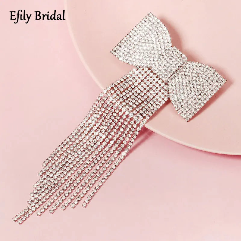 Crystal Hair Clip Bow Wedding Hair Accessories Silver