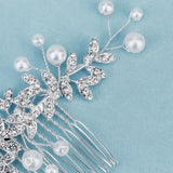 Crystal Rhinestone Pearl Leaf Bridal Hair Comb Tiara Hairpin