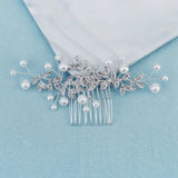 Crystal Rhinestone Pearl Leaf Bridal Hair Comb Tiara Hairpin